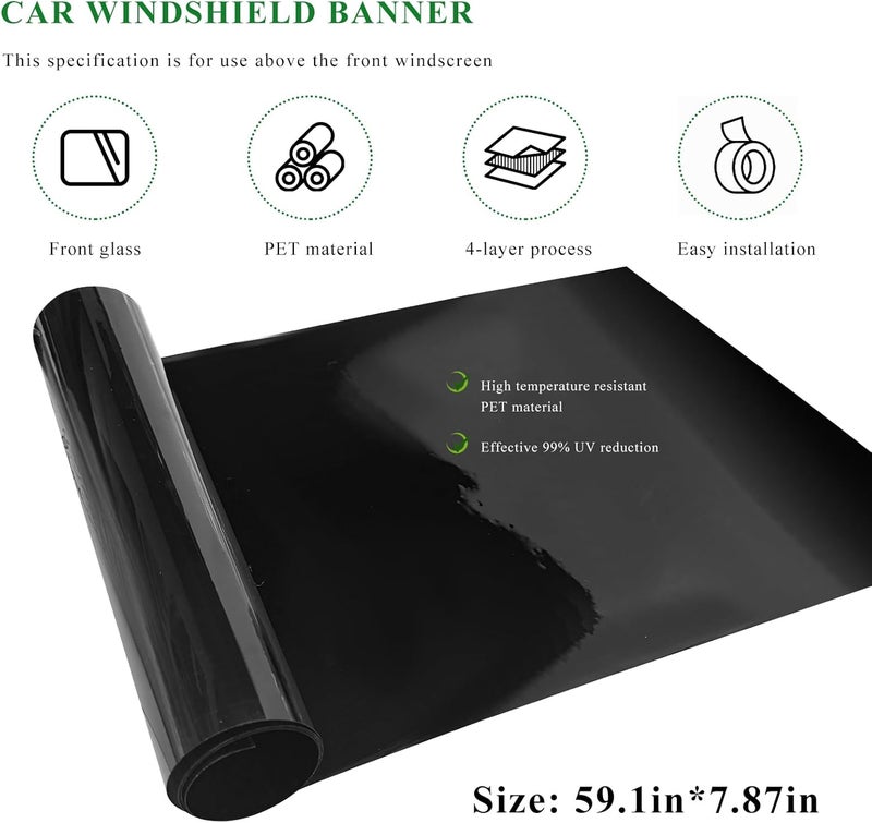 YTFRL Windshield Tint Strip, 59.05"×7.87" Car Window Sun Visor Tints Film with Scraper, Universal Front Windscreen Heat Control Tint Strip Styling Decoration for Car Truck SUV RV - Image 2